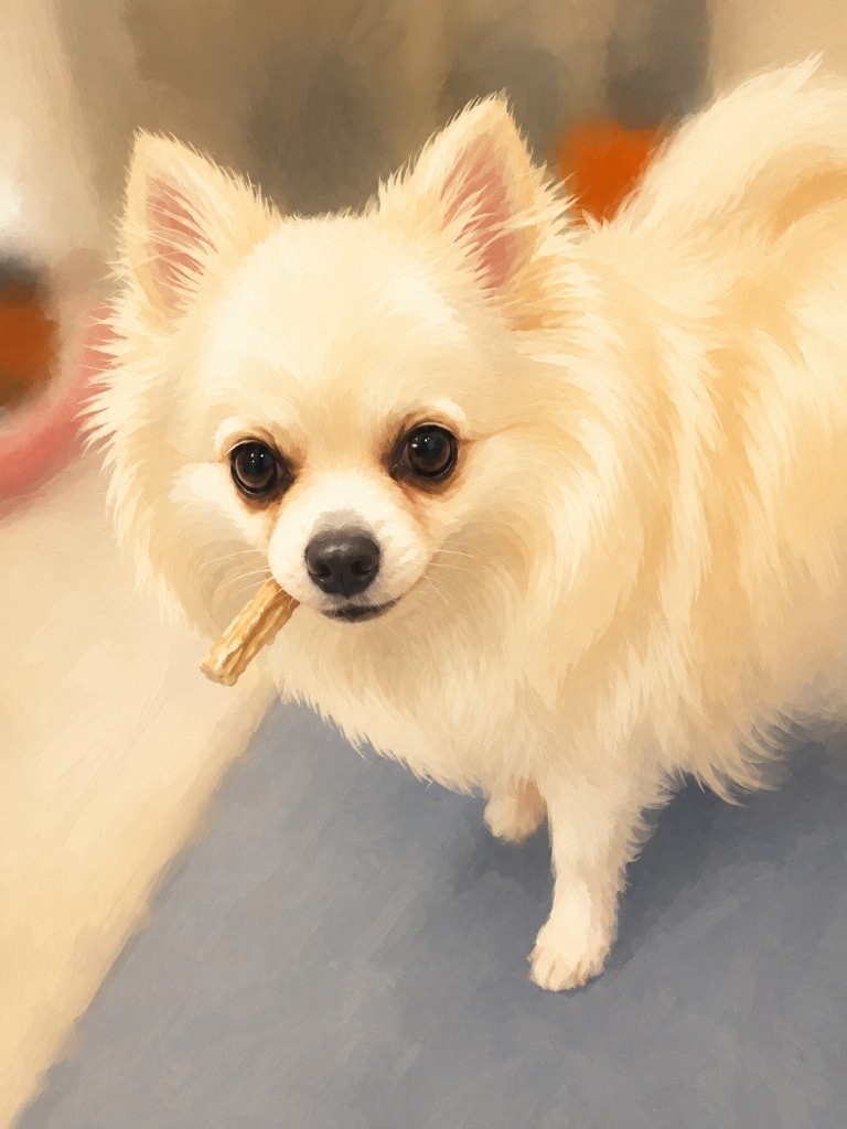 口元にものが触れても落ち着いているポメチワ太